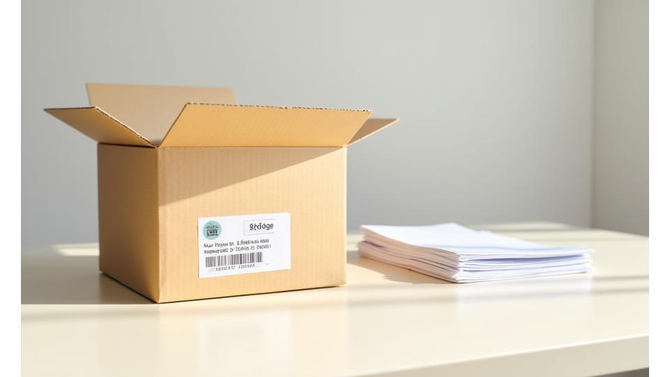 An open box with a return label on a clean, organized desk, signifying easy returns and customer support.